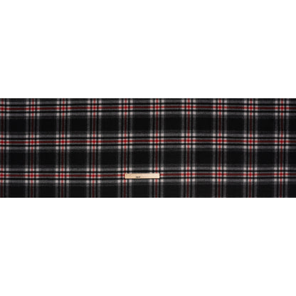 Brushed Wool Blend Twill Coating - Black, Red and White Plaid - Deadstock - Full