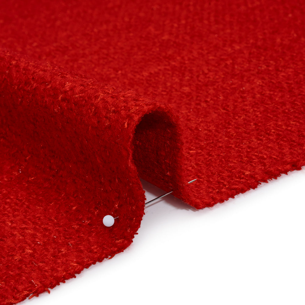 Brushed Wool Blend Boucle Tweed - Red - Deadstock Detail