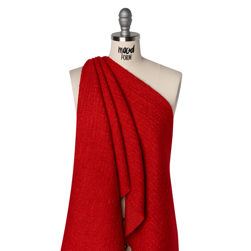 Brushed Wool Blend Boucle Tweed - Red - Deadstock Drape