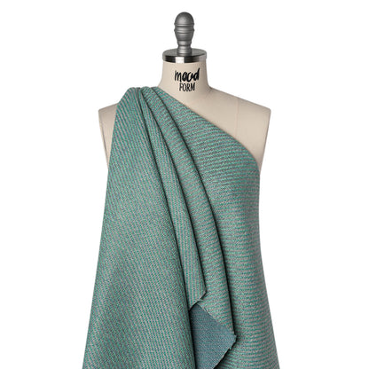 Metallic Wool and Polyester Tweedy Twill - Silvery Gray, Sea Green and Light Blue - Deadstock Drape