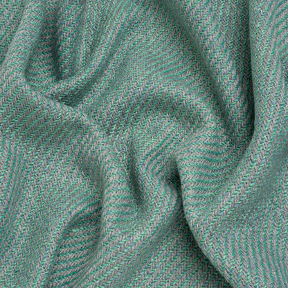 Metallic Wool and Polyester Tweedy Twill - Silvery Gray, Sea Green and Light Blue - Deadstock