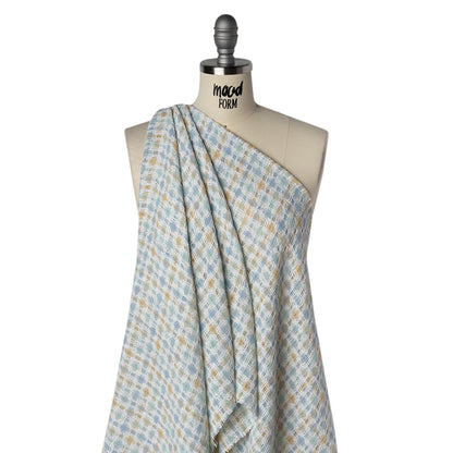 Polyester Boucle Tweed - Baby Blue, Pale Beige and White Plaid - Deadstock Drape