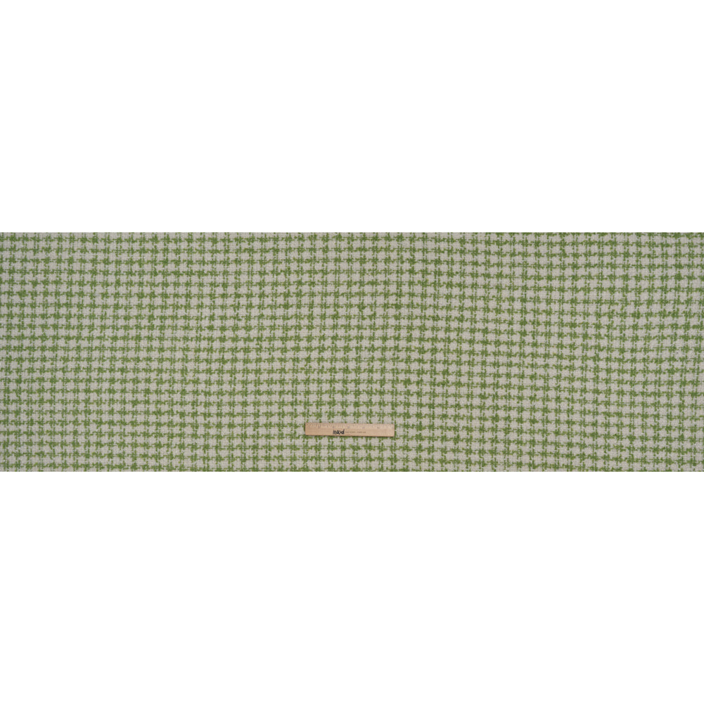 Polyester Boucle Tweed with Metallic Accents - Avocado Green, White and Silver Houndstooth - Deadstock - Full