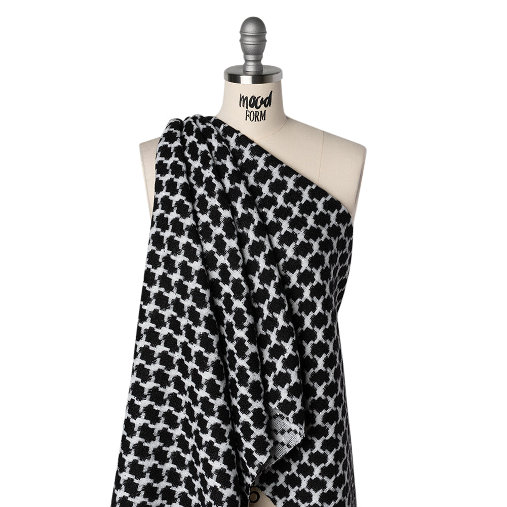 Wool Blend Tweed with Clear Baby Sequins - Black and White Chunky Houndstooth - Deadstock Drape
