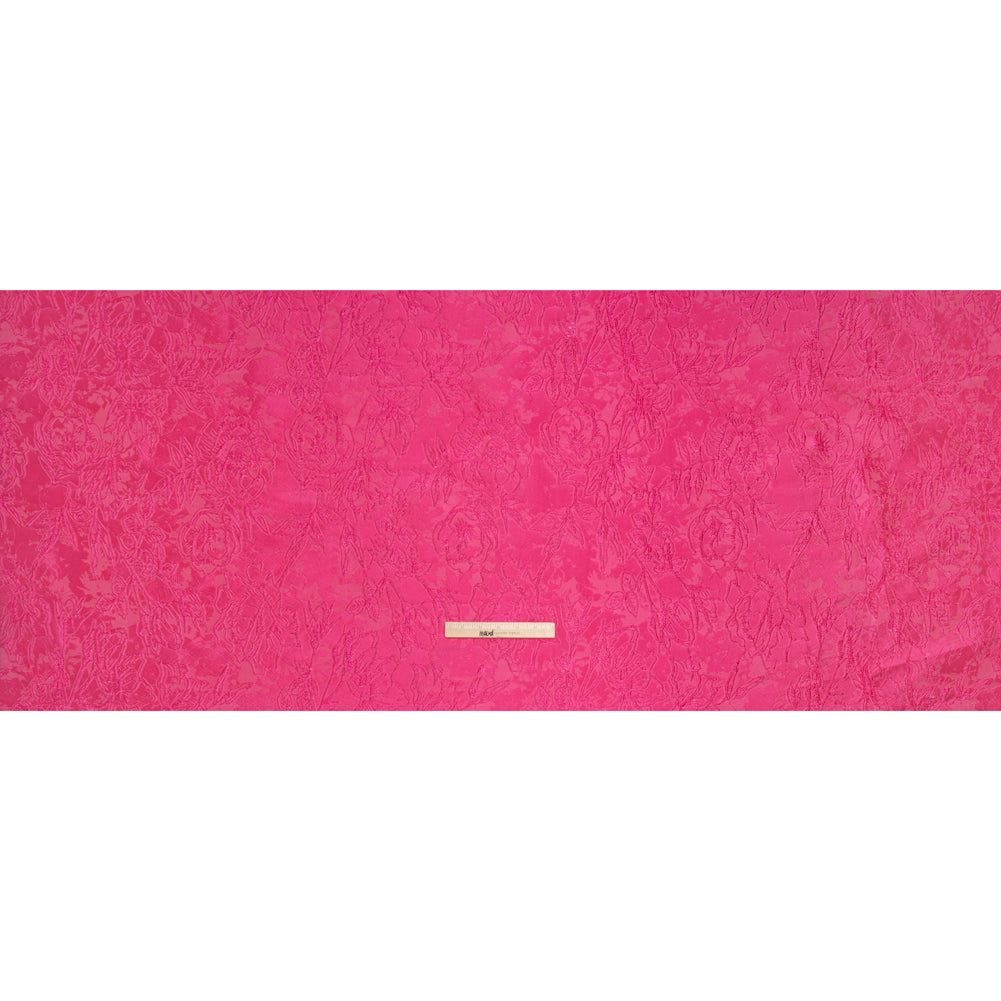 Metallic Polyester Brocade - Hot Pink Floral - Deadstock - Full