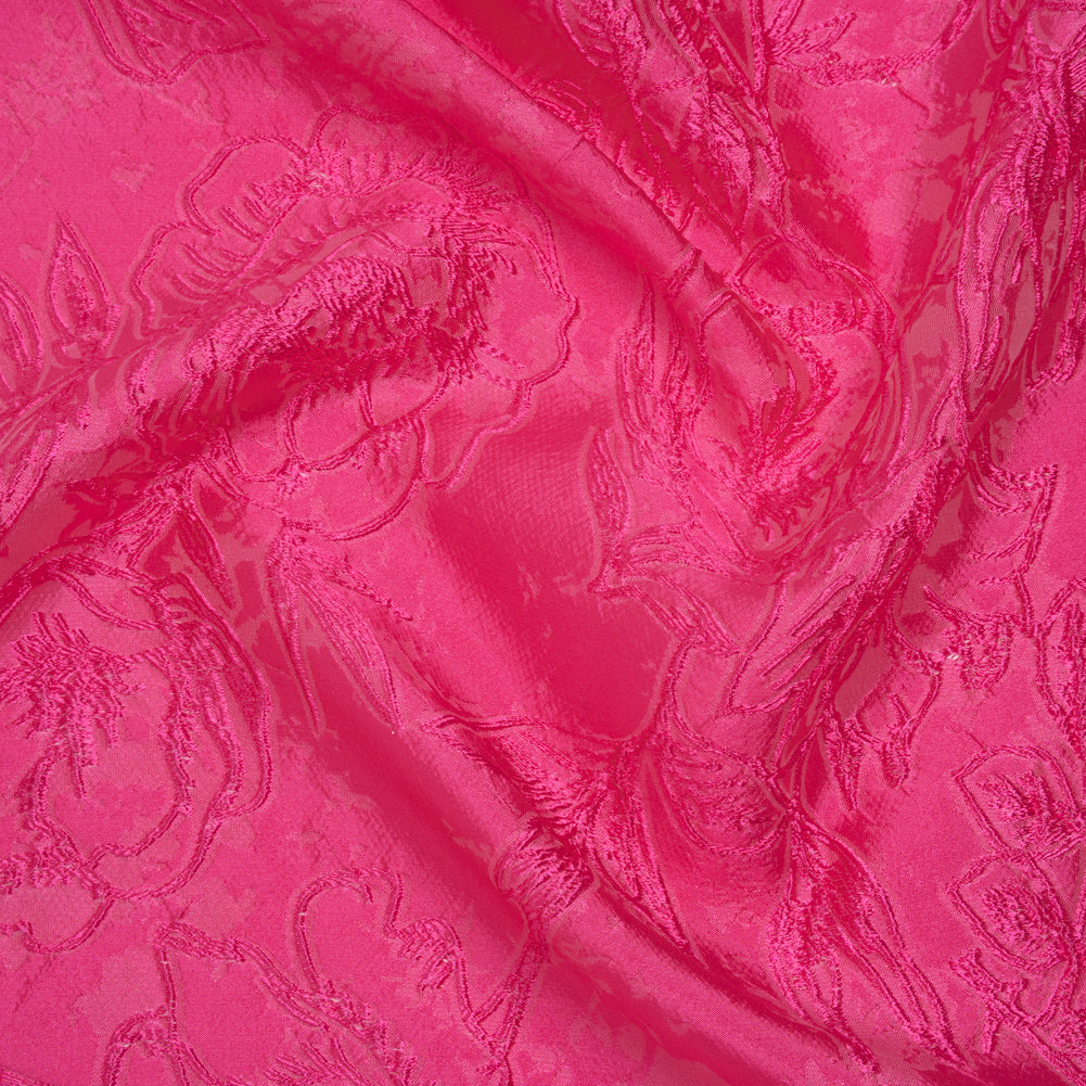 Metallic Polyester Brocade - Hot Pink Floral - Deadstock