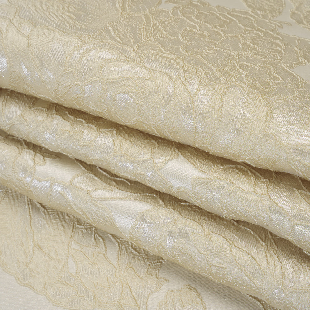 Polyester Brocade - Ivory Rose Garden - Deadstock Folded