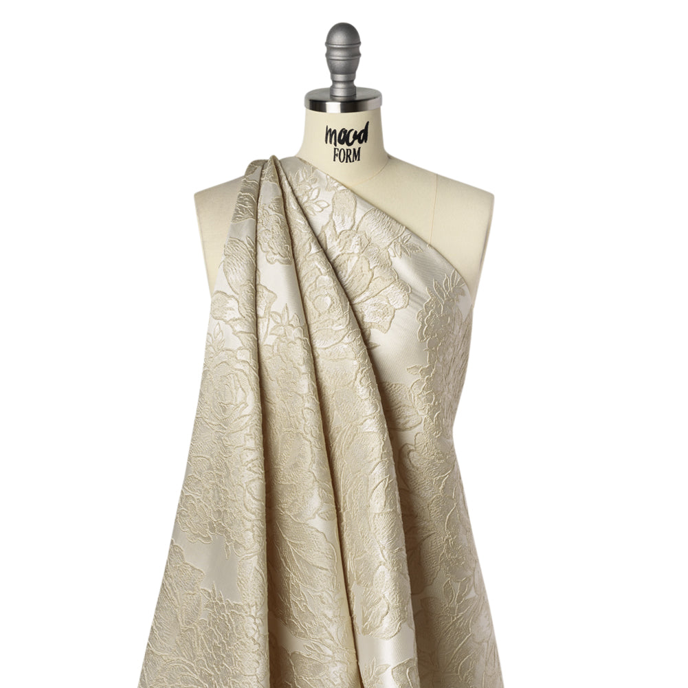Polyester Brocade - Ivory Rose Garden - Deadstock Drape
