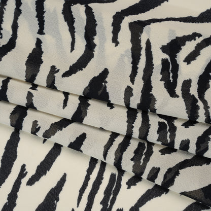 Viscose Georgette Print - Black and White Zebra Stripes - Designer Deadstock