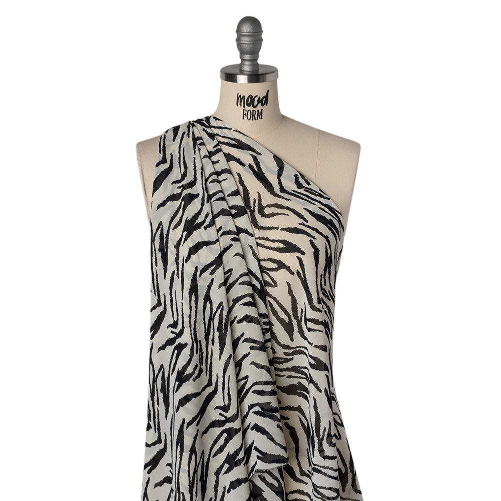 Viscose Georgette Print - Black and White Zebra Stripes - Designer Deadstock - Drape