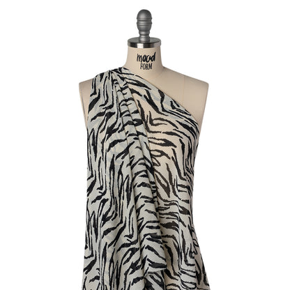 Viscose Georgette Print - Black and White Zebra Stripes - Designer Deadstock