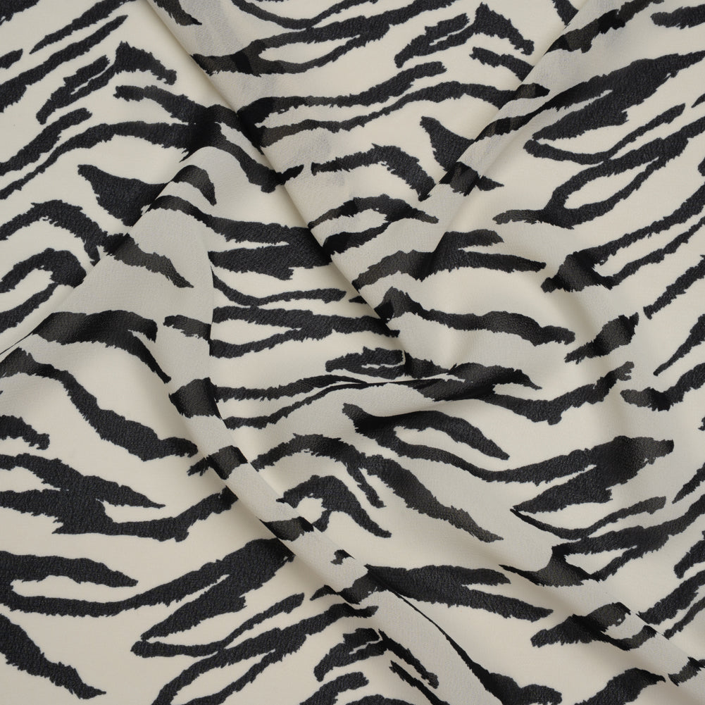 Viscose Georgette Print - Black and White Zebra Stripes - Designer Deadstock