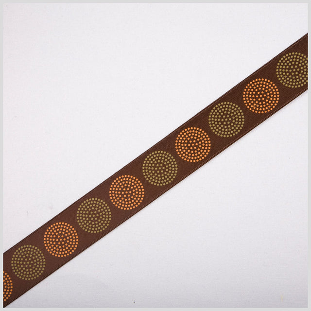 7/8" Brown Printed Satin Ribbon