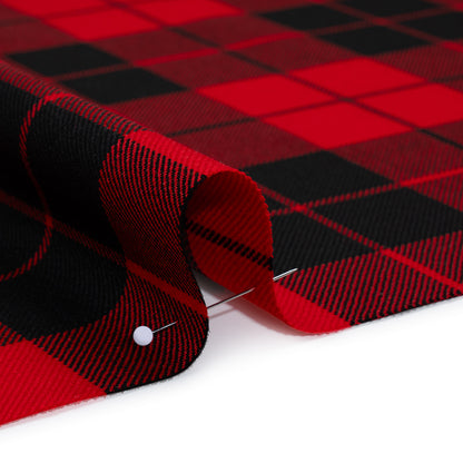 Virgin Wool Twill Made in Italy - Red and Black Classic Plaid