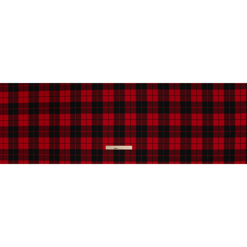 Virgin Wool Twill Made in Italy - Red and Black Classic Plaid - Full