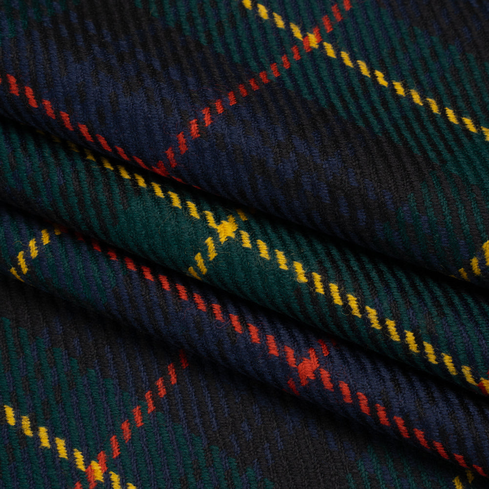 Heavy Virgin Wool Twill Made in Italy - Dark Green, Red and Yellow Plaid - Folded