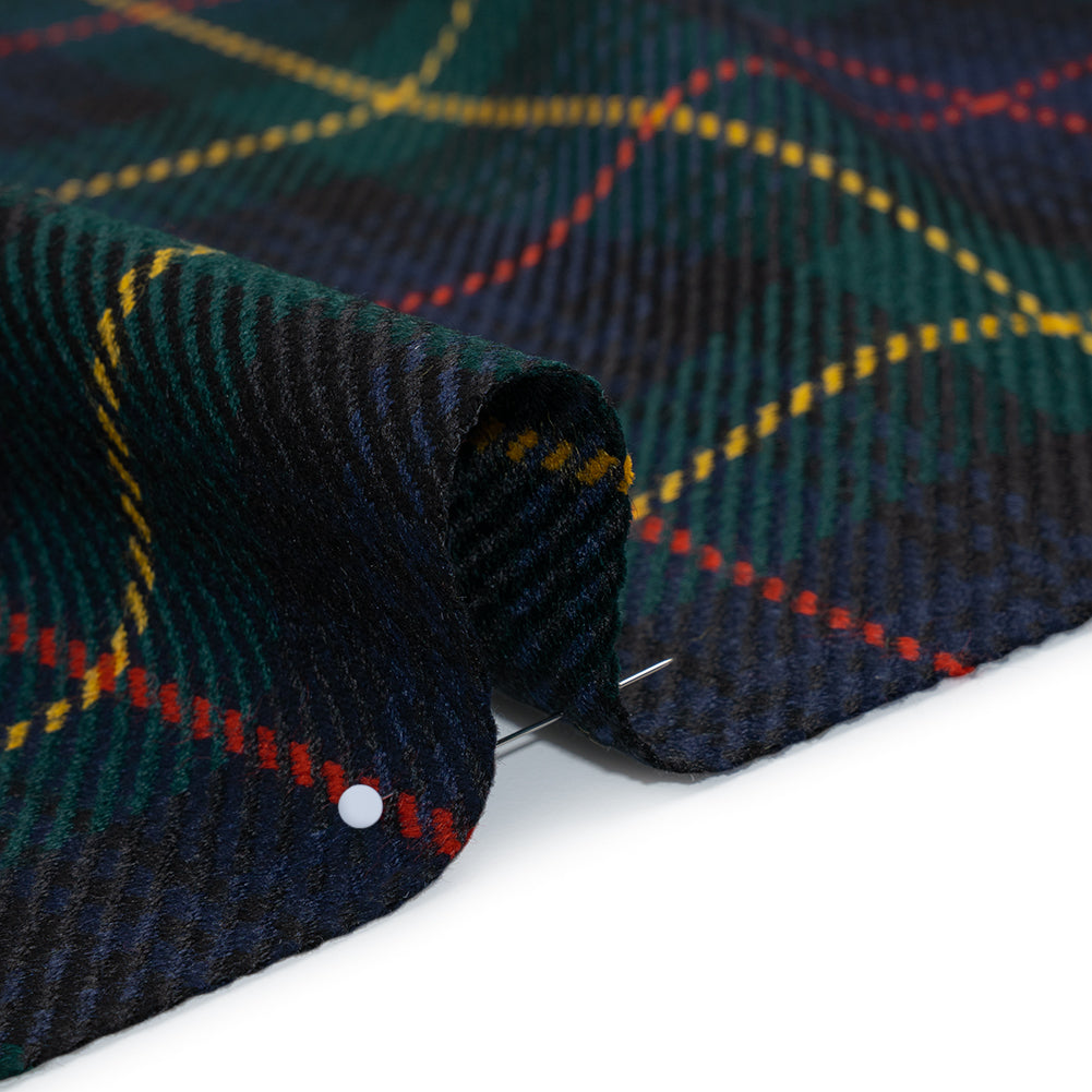 Heavy Virgin Wool Twill Made in Italy - Dark Green, Red and Yellow Plaid - Detail