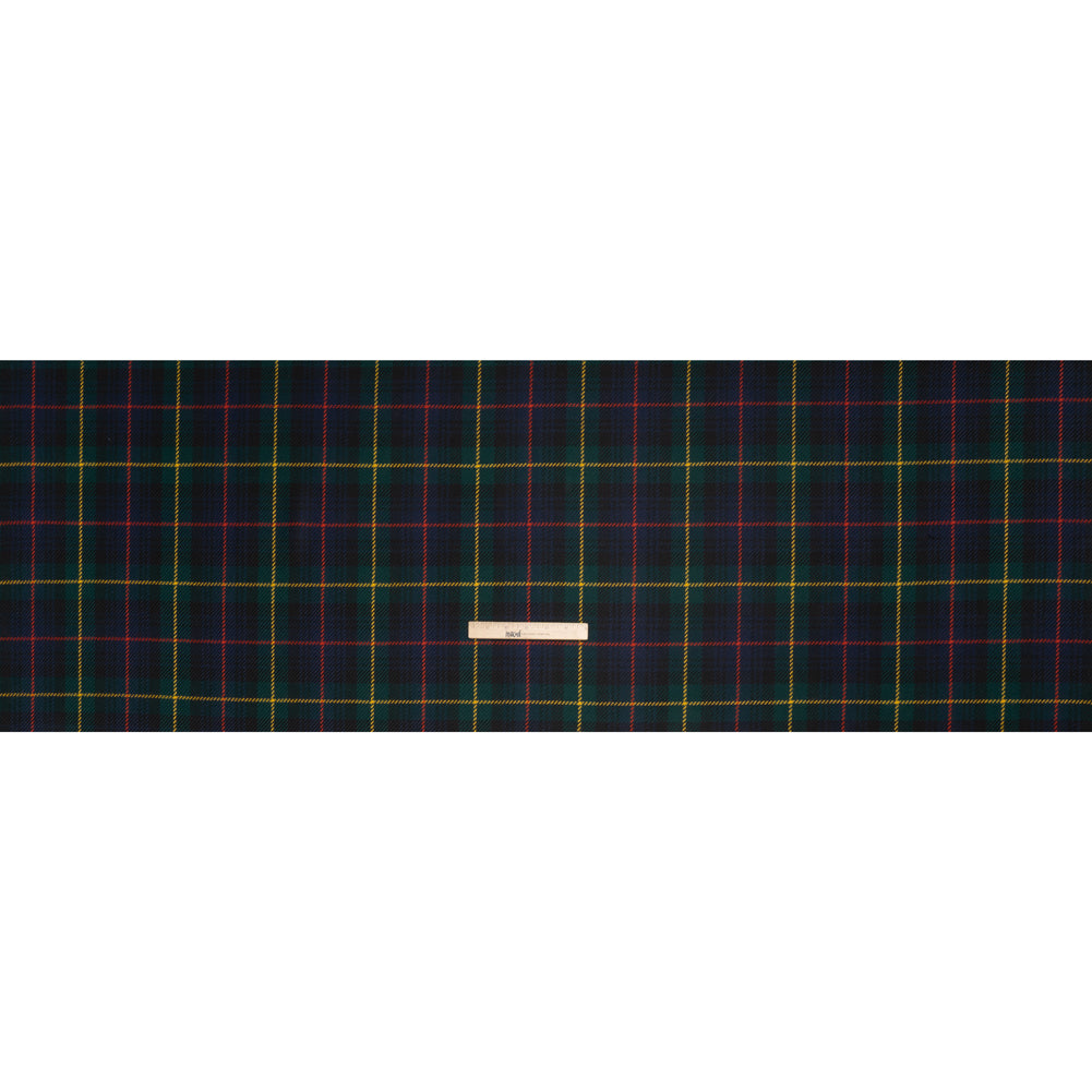 Heavy Virgin Wool Twill Made in Italy - Dark Green, Red and Yellow Plaid - Full