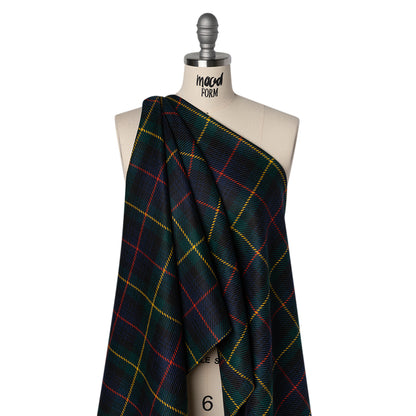 Heavy Virgin Wool Twill Made in Italy - Dark Green, Red and Yellow Plaid