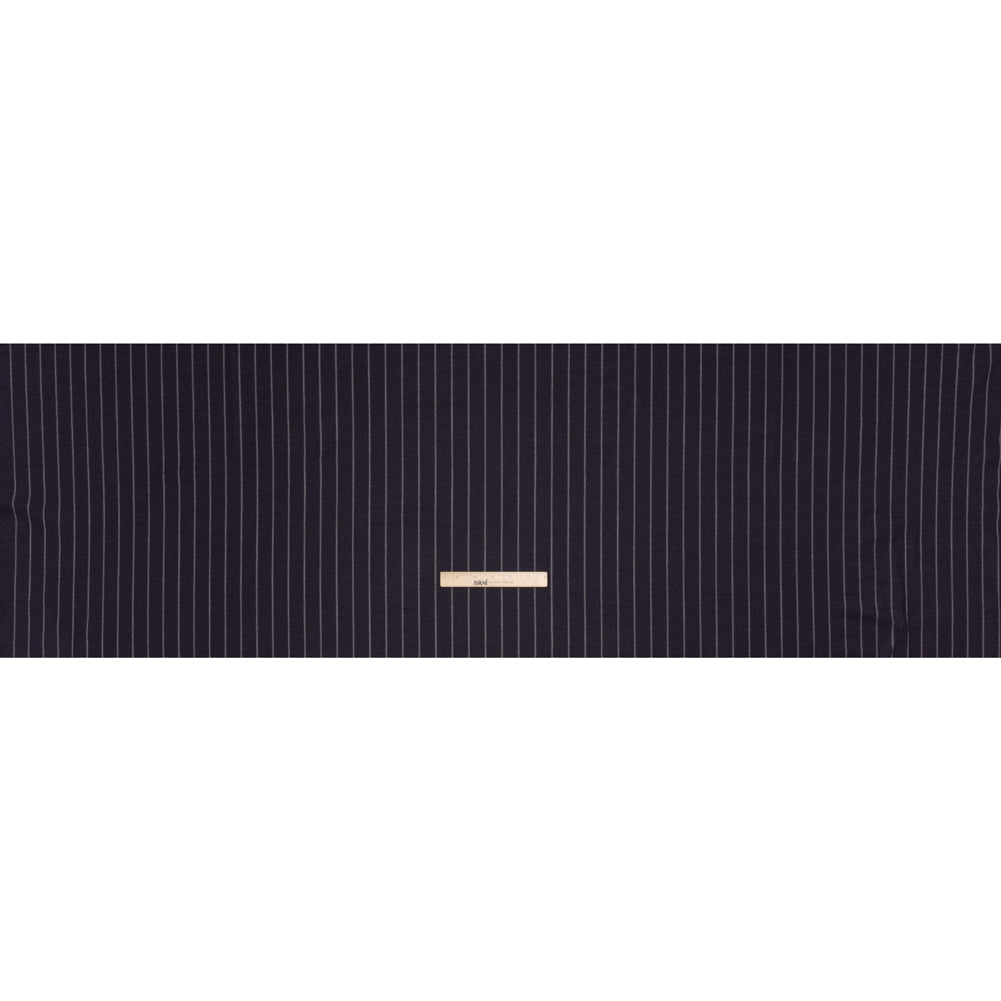 Stretch Virgin Wool Twill Suiting Made in Italy - Plum Purple and White Chalk Stripes - Full