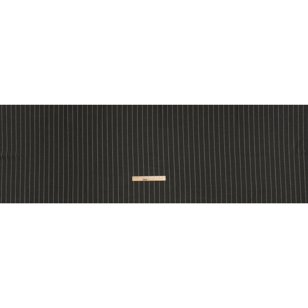Stretch Virgin Wool Twill Suiting Made in Italy - Dark Green and White Chalk Stripes - Full