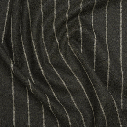 Stretch Virgin Wool Twill Suiting Made in Italy - Dark Green and White Chalk Stripes