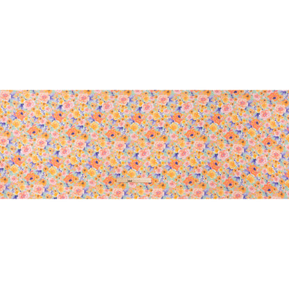 Lightweight Linen Woven Print - Light Sage, Purple and Orange Watercolor Florals