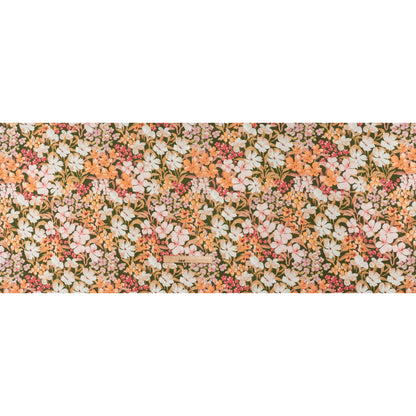 Medium Weight Linen Woven Print - Dark Sage, Pink and Creamsicle Floral