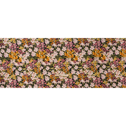 Medium Weight Linen Woven Print - Midnight, Pink and Tiger Lily Orange Floral