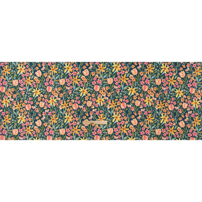 Medium Weight Linen Woven Print - Dark Teal, Orange and Pink Tulip Garden