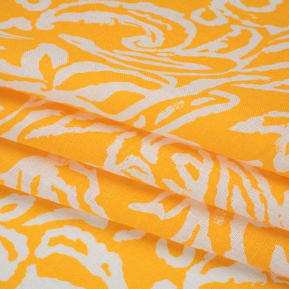 Medium Weight Linen Woven Print - Sun Yellow and White Rustic Floral and Paisley