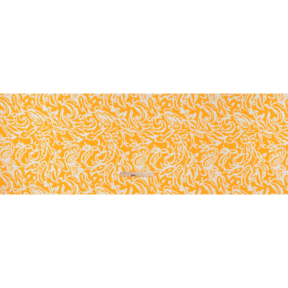 Medium Weight Linen Woven Print - Sun Yellow and White Rustic Floral and Paisley - Full
