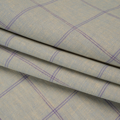 Medium Weight Linen Woven - Muted Blue and Light Purple Windowpane Checks