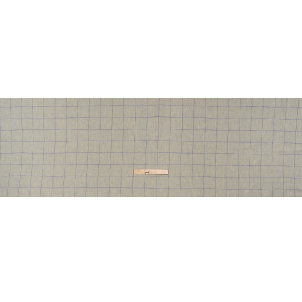 Medium Weight Linen Woven - Muted Blue and Light Purple Windowpane Checks - Full