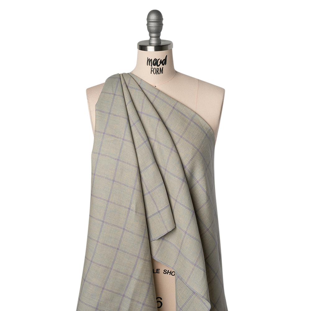 Medium Weight Linen Woven - Muted Blue and Light Purple Windowpane Checks - Drape
