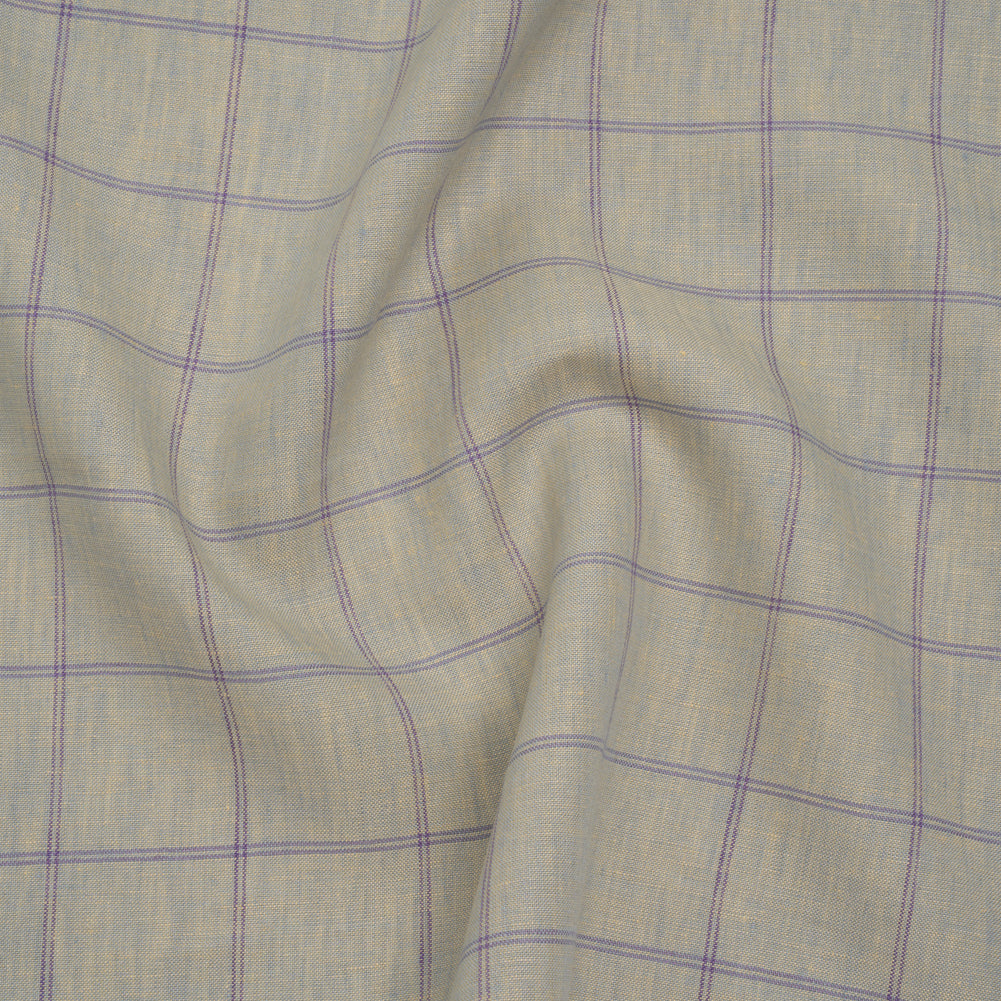 Medium Weight Linen Woven - Muted Blue and Light Purple Windowpane Checks