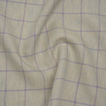 Medium Weight Linen Woven - Muted Blue and Light Purple Windowpane Checks