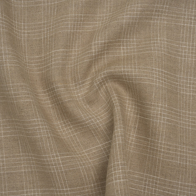 Medium Weight Linen Woven - Oatmeal Beige and White Fine Plaid