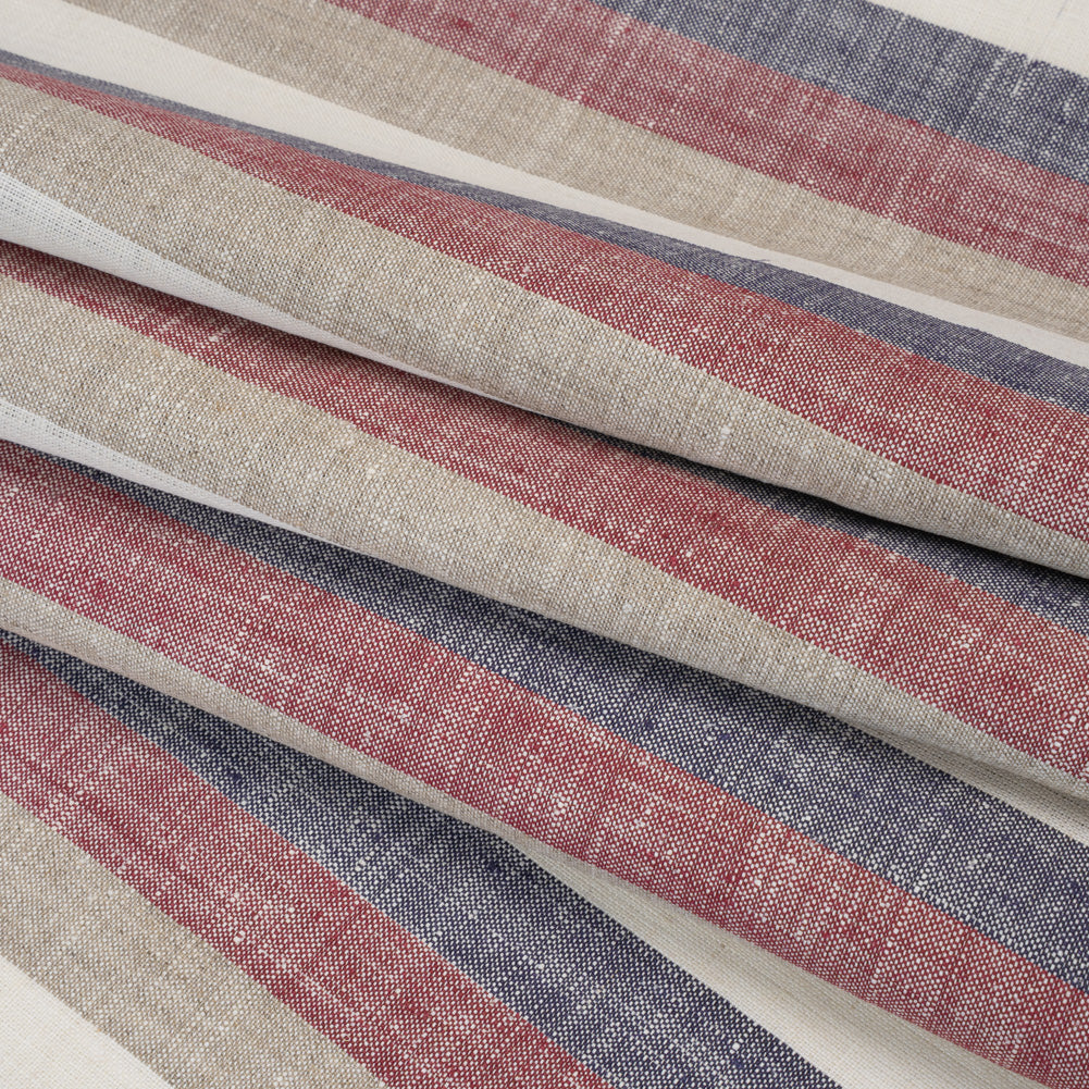 Heavyweight Linen Woven - Beige, Red and Blue Awning Stripes - Folded