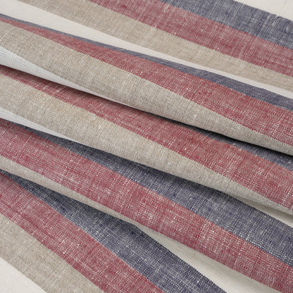 Heavyweight Linen Woven - Beige, Red and Blue Awning Stripes