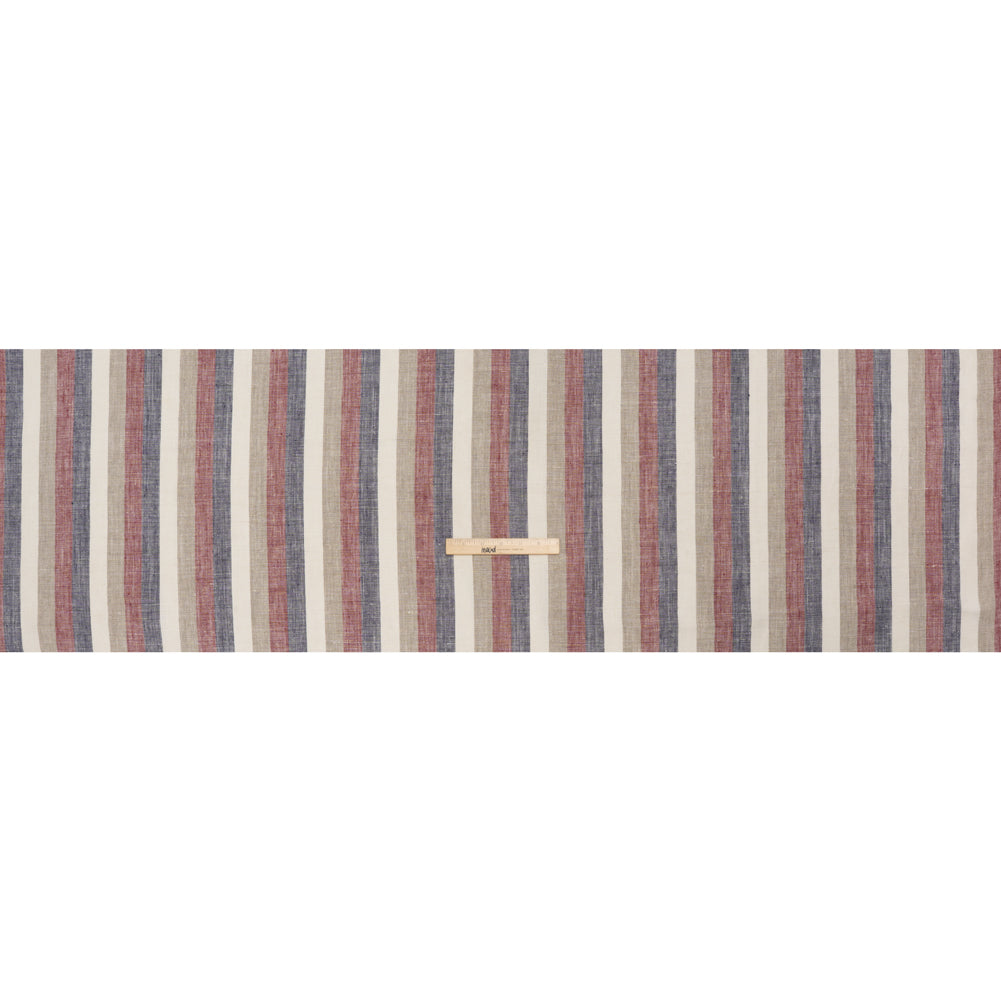 Heavyweight Linen Woven - Beige, Red and Blue Awning Stripes - Full