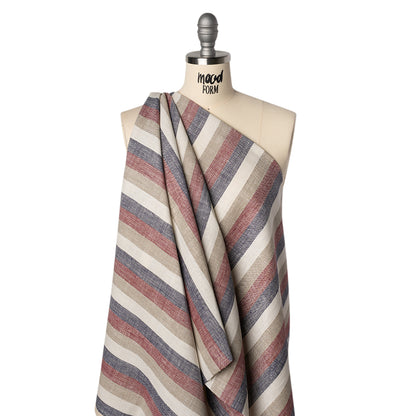 Heavyweight Linen Woven - Beige, Red and Blue Awning Stripes