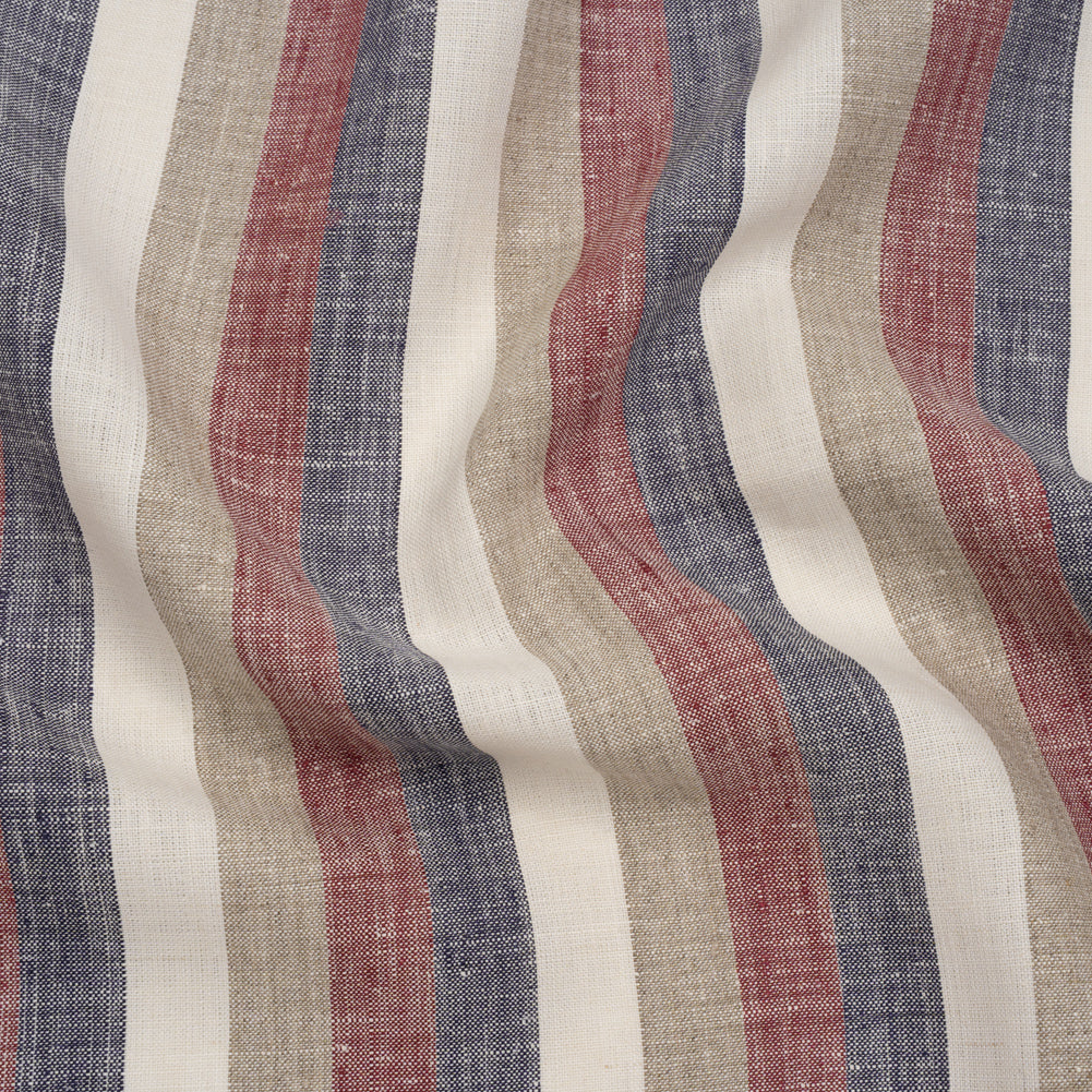 Heavyweight Linen Woven - Beige, Red and Blue Awning Stripes