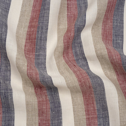 Heavyweight Linen Woven - Beige, Red and Blue Awning Stripes