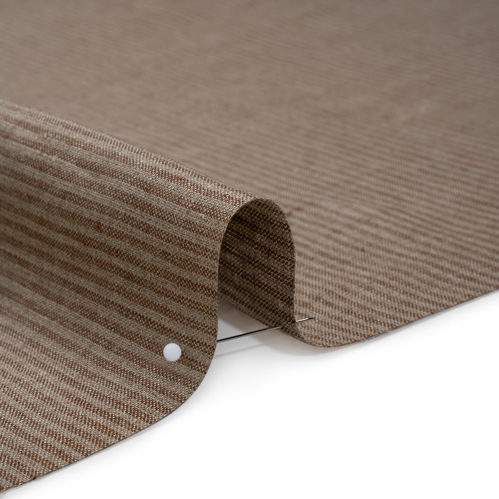 Medium Weight Linen Woven - Tan and Oatmeal Candy Stripes - Detail
