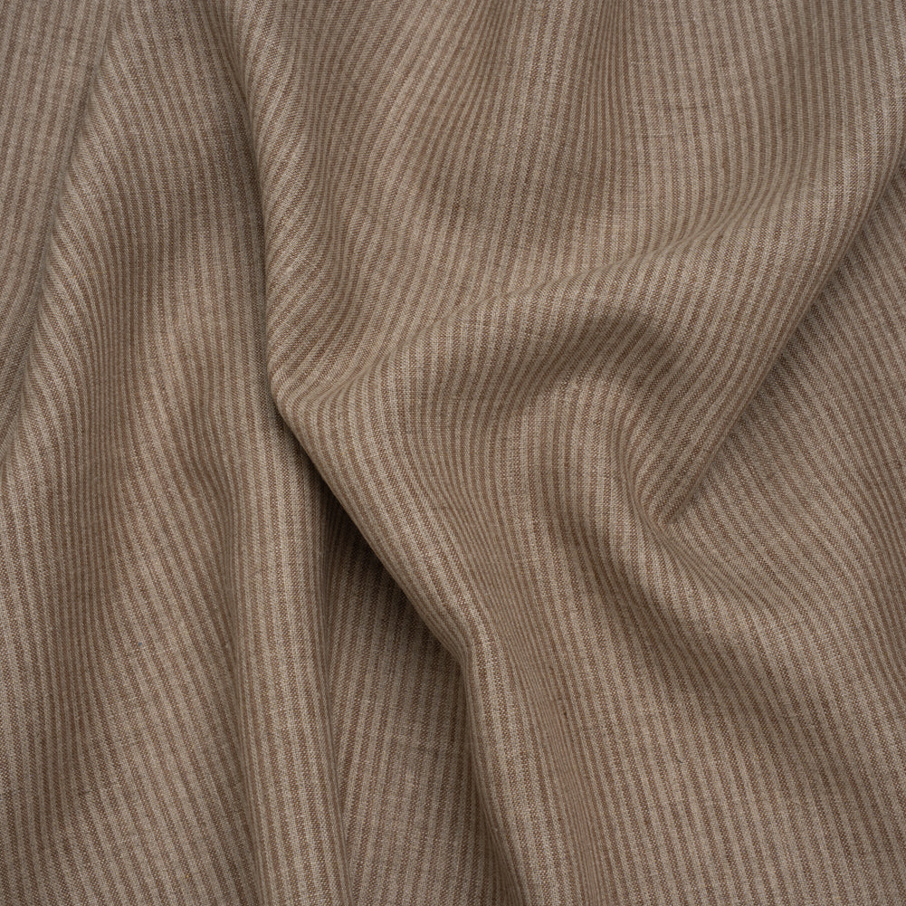 Medium Weight Linen Woven - Tan and Oatmeal Candy Stripes