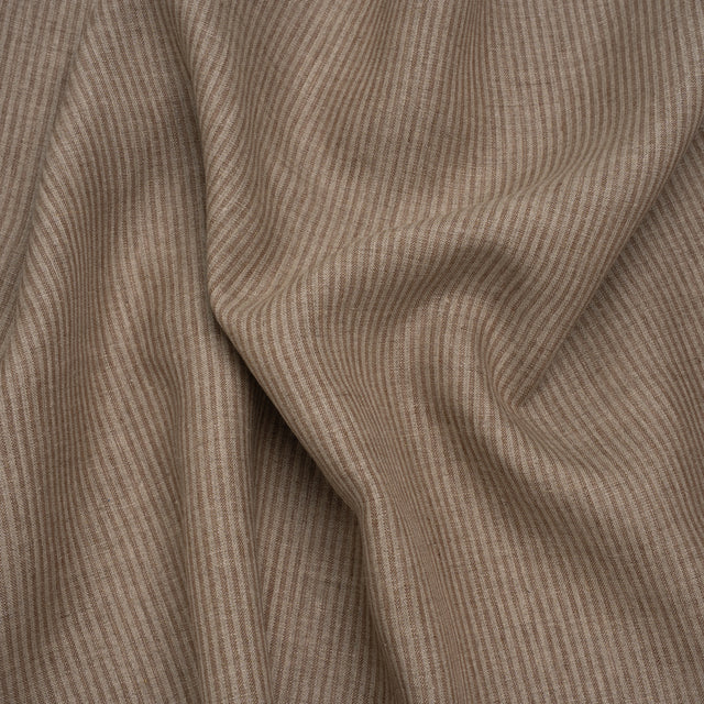 Medium Weight Linen Woven - Tan and Oatmeal Candy Stripes