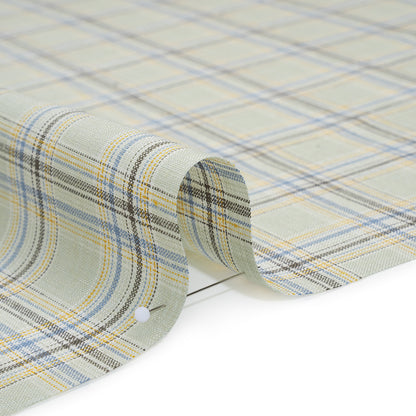 Medium Weight Linen Woven - Light Sage, Yellow and Country Blue Plaid