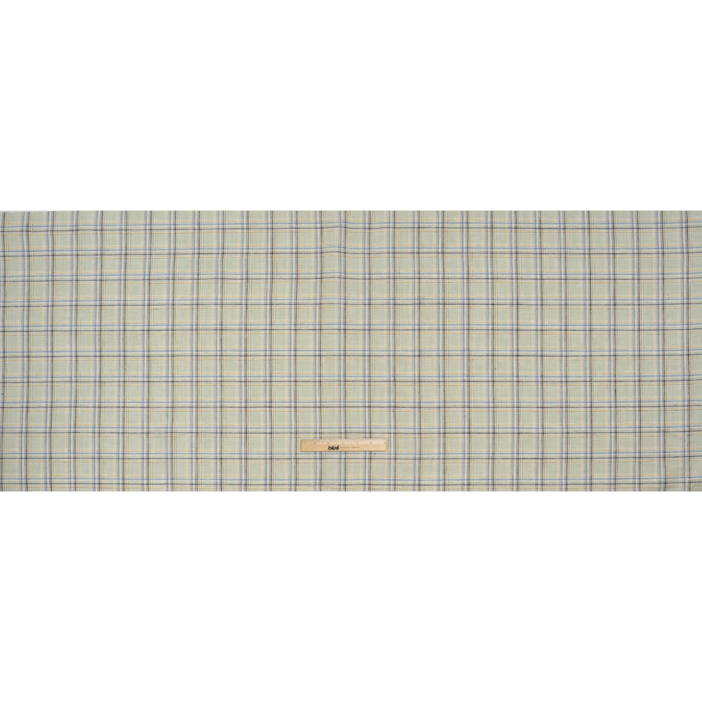 Medium Weight Linen Woven - Light Sage, Yellow and Country Blue Plaid - Full