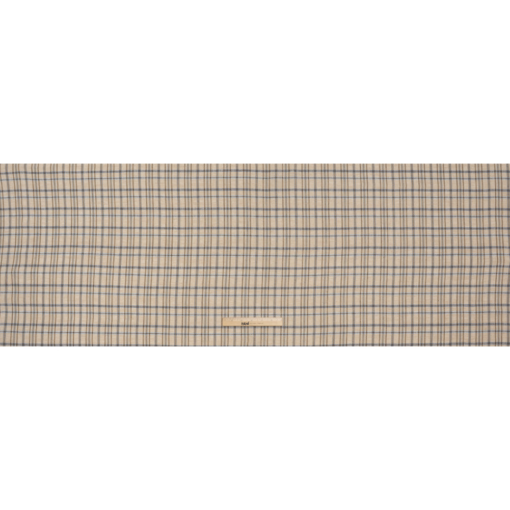 Linen Herringbone Twill - Beige, Blue and Brown Plaid - Full